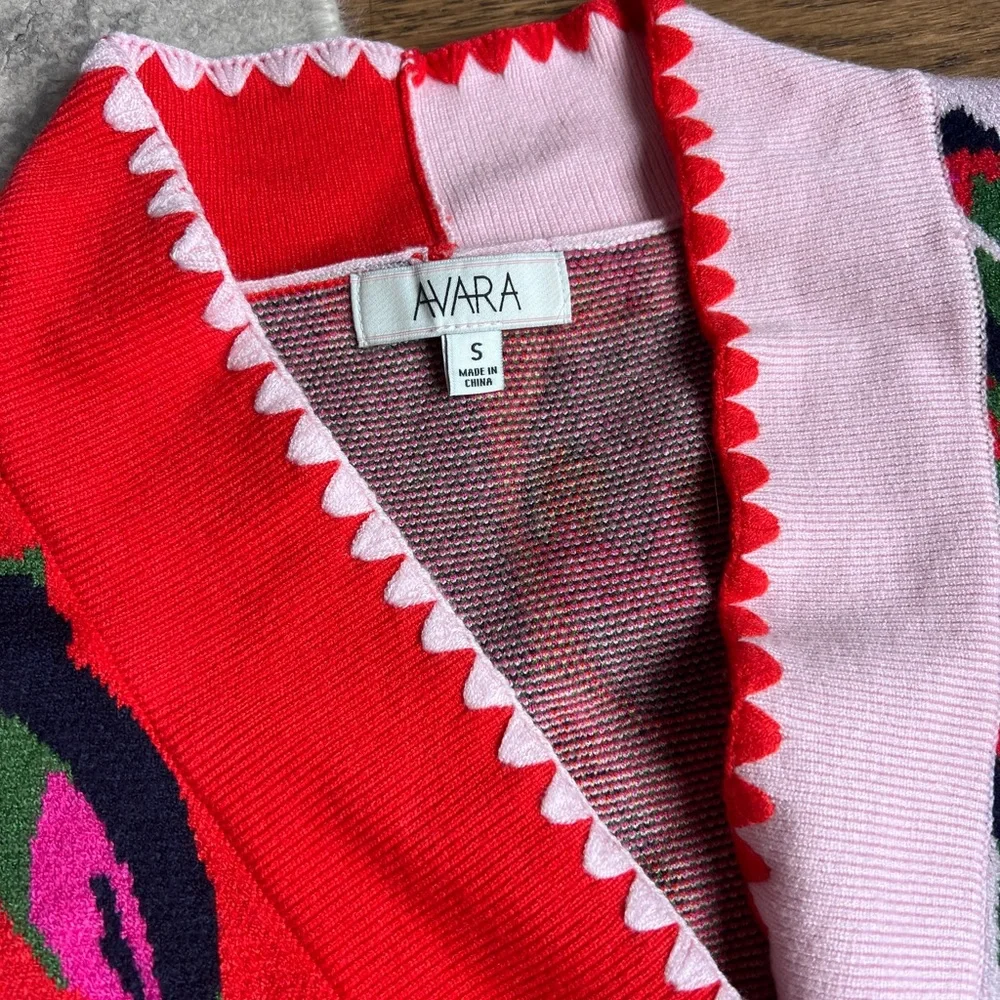 V-Neck Floral Colorblock Button Cardigan Sweater - Pink & Red